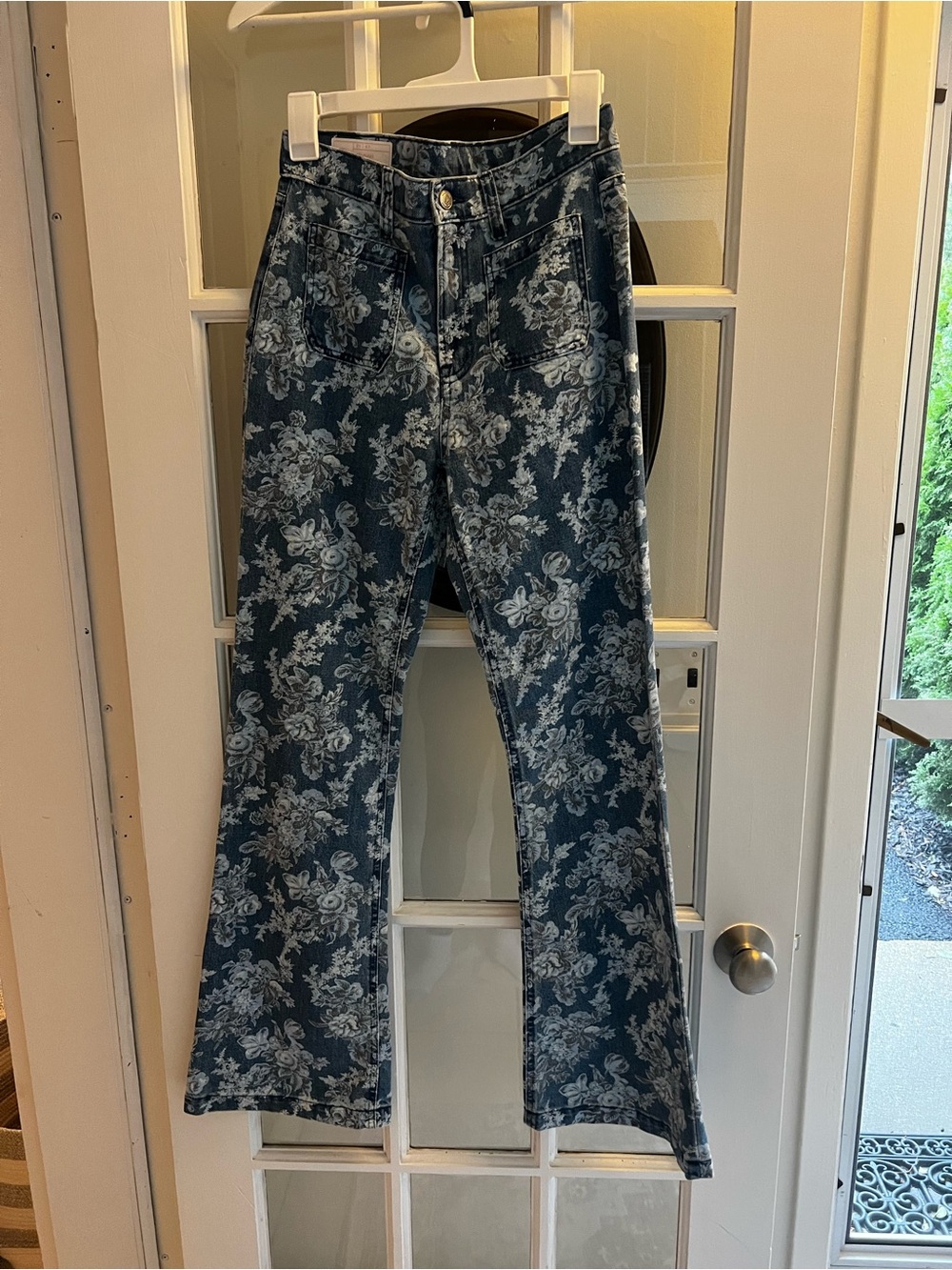 LoveShackFancy Blue Floral Wide-Leg Jeans